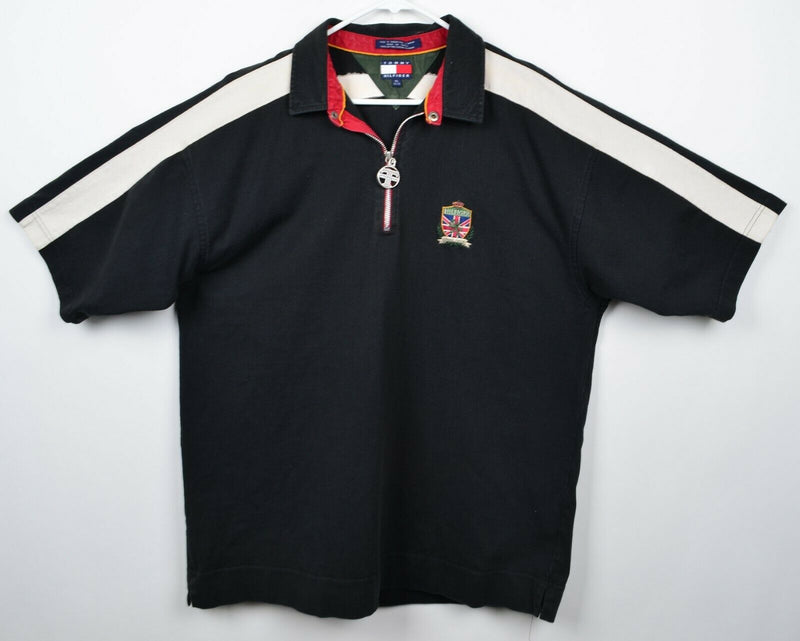 Vtg 90s Tommy Hilfiger Men Sz XL Classic Rugby Zip Union Jack UK Flag Polo Shirt