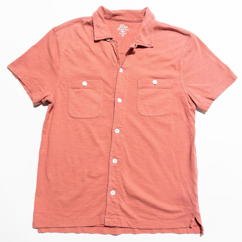 J. Crew Garment Dyed Shirt Men's Medium Loop Collar Slub Cotton Yarns Peach Pink