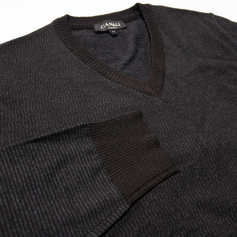 Canali Sweater Men's 50 (Medium) Merino Wool Blend Brown V-Neck Made in Italy