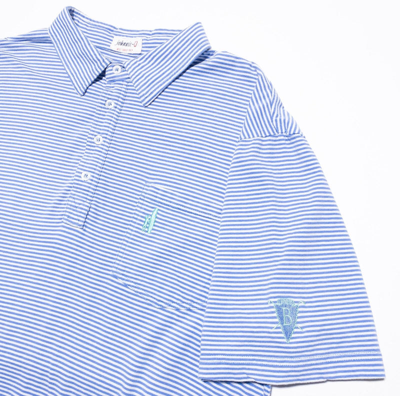 johnnie-O Polo Shirt Men's Large Blue White Striped Pocket Preppy Short Sleeve
