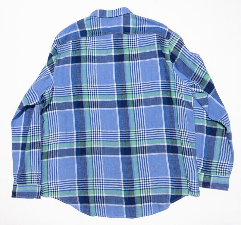 Polo Ralph Lauren Linen Shirt XXL Men's Blue Green Plaid Long Sleeve Button 2XL