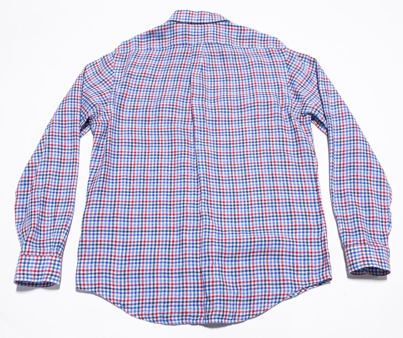 Polo Ralph Lauren Linen Shirt Men's Large Button-Up Long Sleeve Blue Red Check