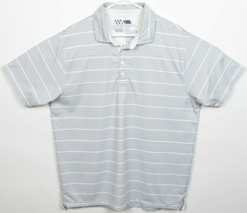 Matte Grey Men's Large Gray Striped Polyester Elastane Wicking Golf Polo Shirt