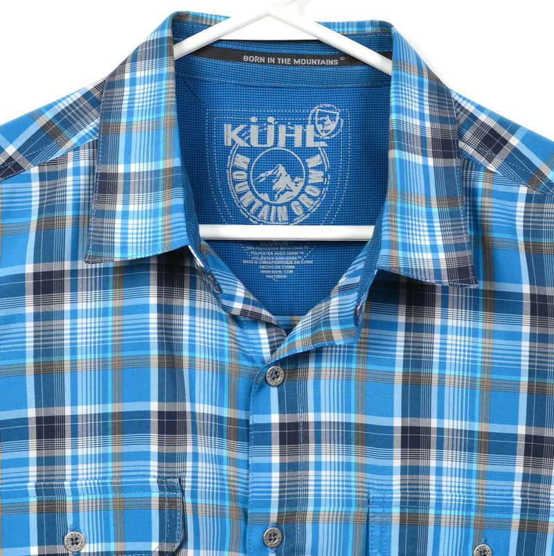 Kuhl Eluxur Men's Large Blue Plaid Hiking Travel Ionik S/S Button-Front Shirt