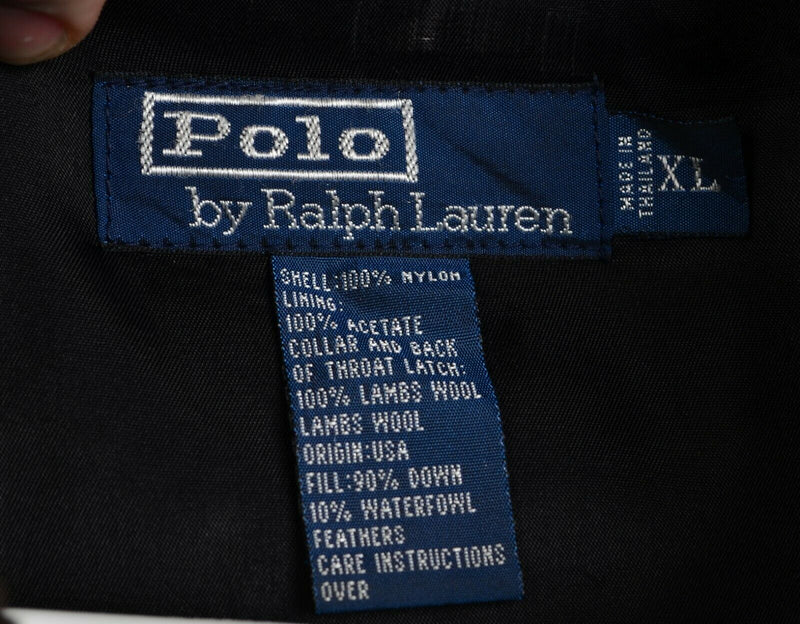 Polo Ralph Lauren Men's Sz XL Down Black Wool Collared Flight Bomber Jacket