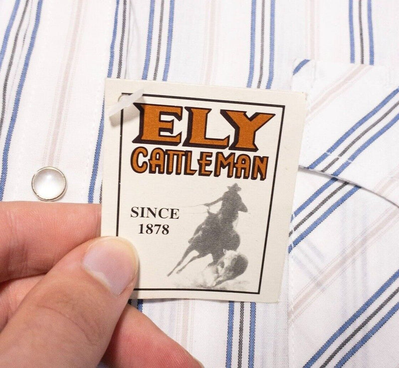 Ely Cattleman Pearl Snap Shirt 2XLT Mens Big Man White Stripe Western Rockabilly