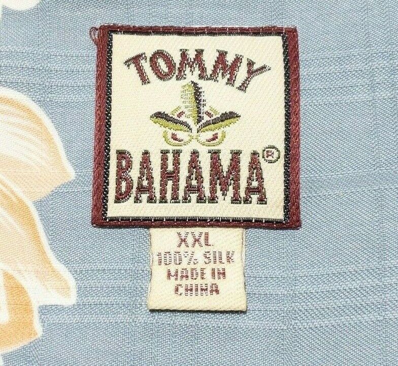 Tommy Bahama Silk Shirt 2XL Men's Floral Hawaiian Aloha Hibiscus Blue/Gray Camp