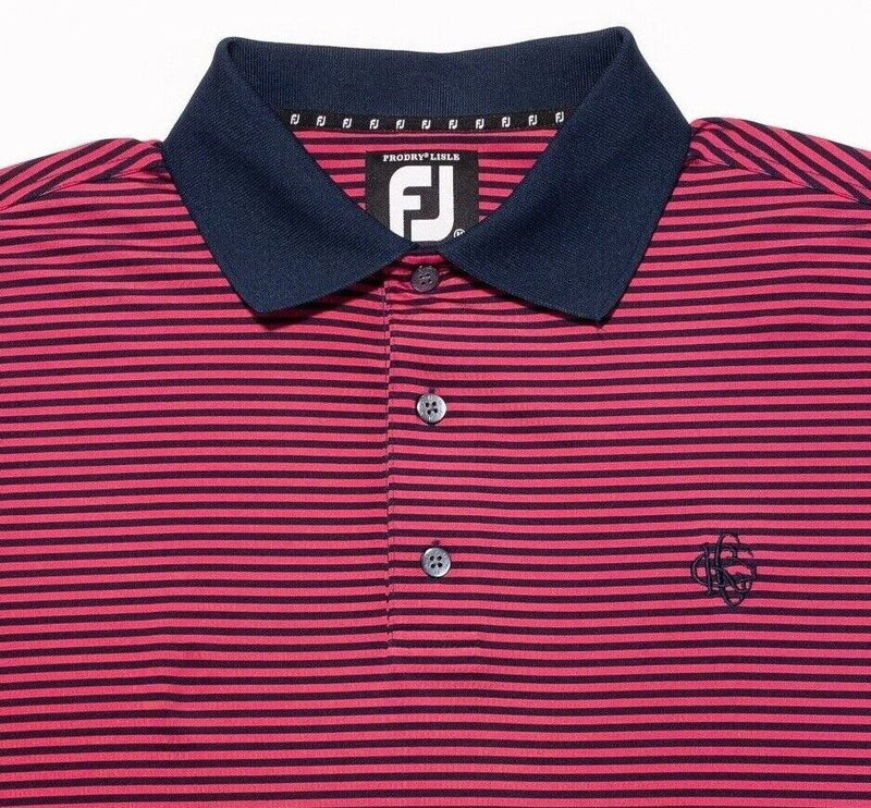 FootJoy ProDry Lisle Men's Shirt Medium Golf Polo Pink/Red Navy Striped Wicking