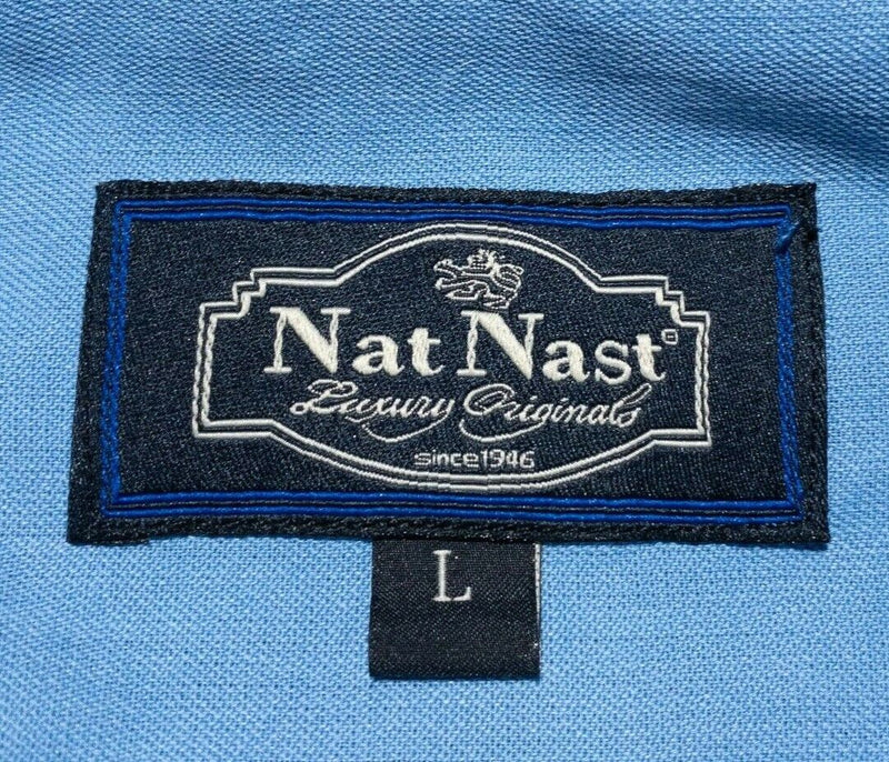 Nat Nast Silk Shirt Large Men's Hawaiian Aloha Blue Geometric Bowling Luxury