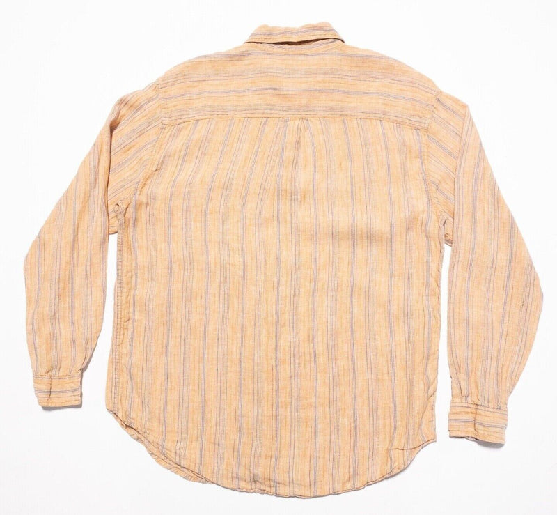Territory Ahead Linen Shirt Medium Men's Orange Striped Long Sleeve Button-Front