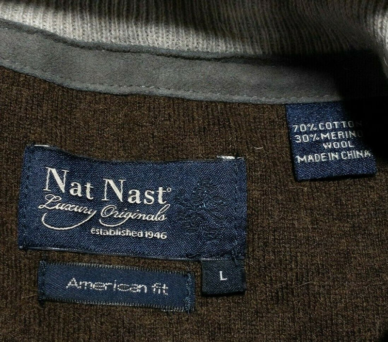 Nat Nast Men's Large American Fit Cotton Wool Blend Gray Striped Henley Sweater