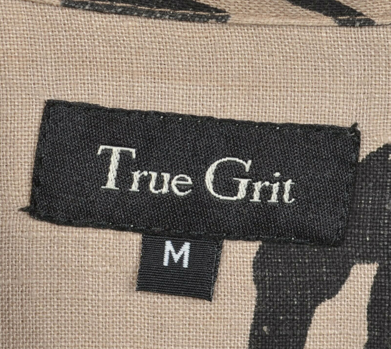 True Grit Men's Medium 100% Linen Horses Pattern USA Western Button-Front Shirt