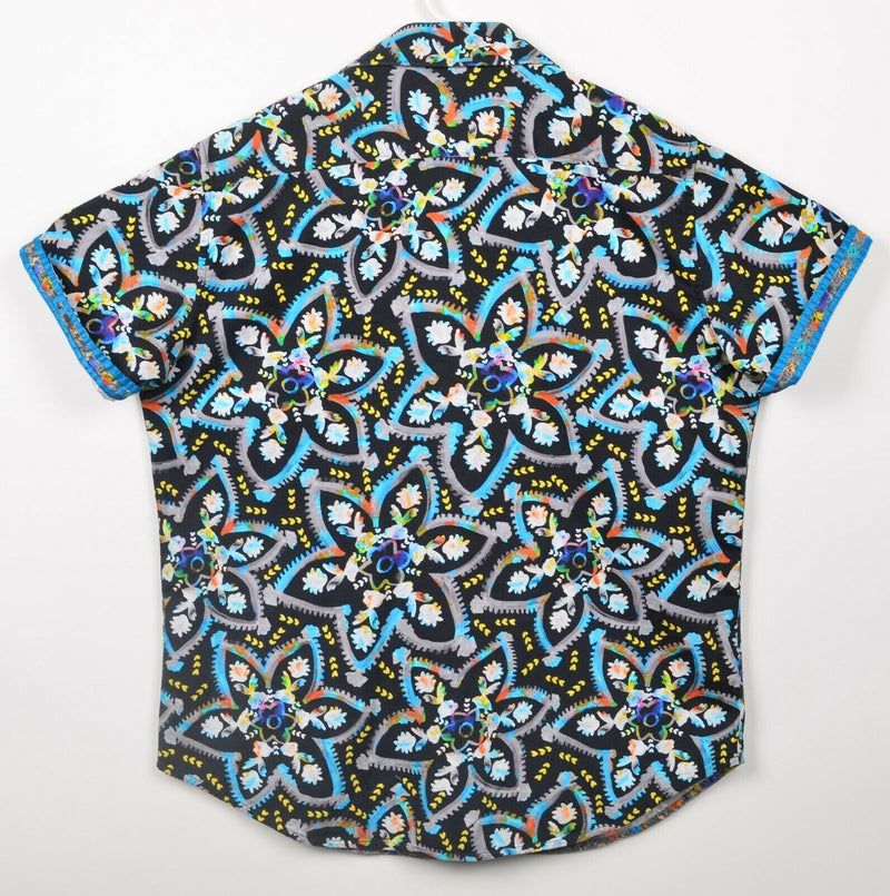 Robert Graham Men's Medium Floral Black Aqua Flip Cuff Pin-Up Girl Button Shirt