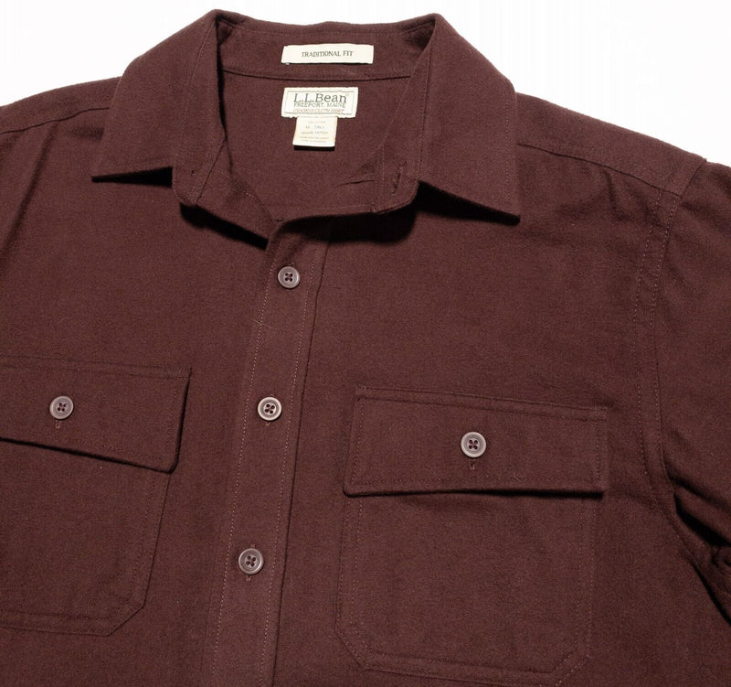 L.L. Bean Chamois Cloth Shirt Medium Tall Men's Flannel Maroon Red/Purple Button