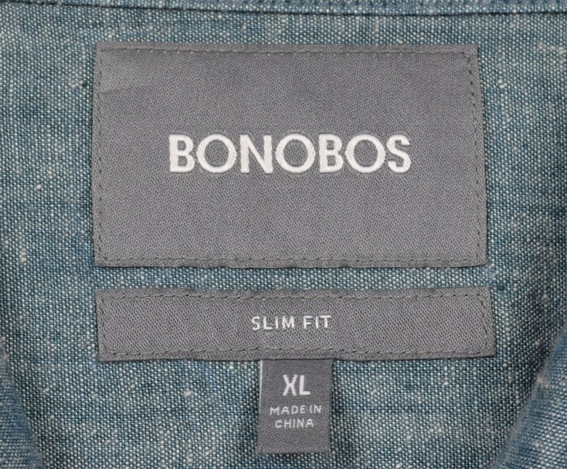 Bonobos Men's XL Slim Fit Blue/Green Chambray Long Sleeve Button-Front Shirt