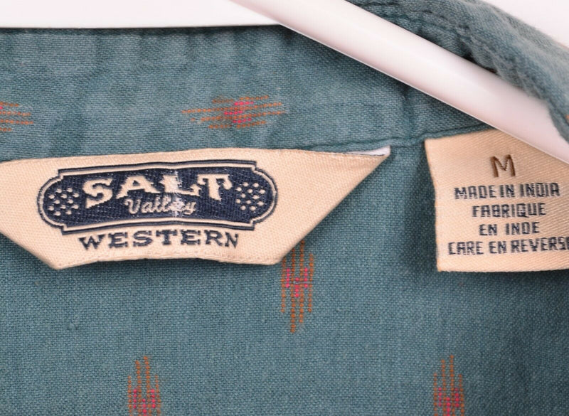 Salt Valley Western Men's Medium Pearl Snap Green Geometric Rockabilly Shirt