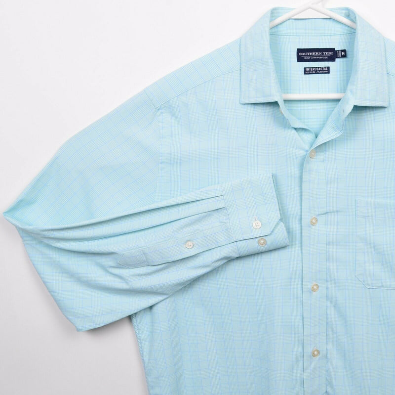 Southern Tide Men's Medium "Intercoastal" Nylon Blend Blue Green Check Shirt