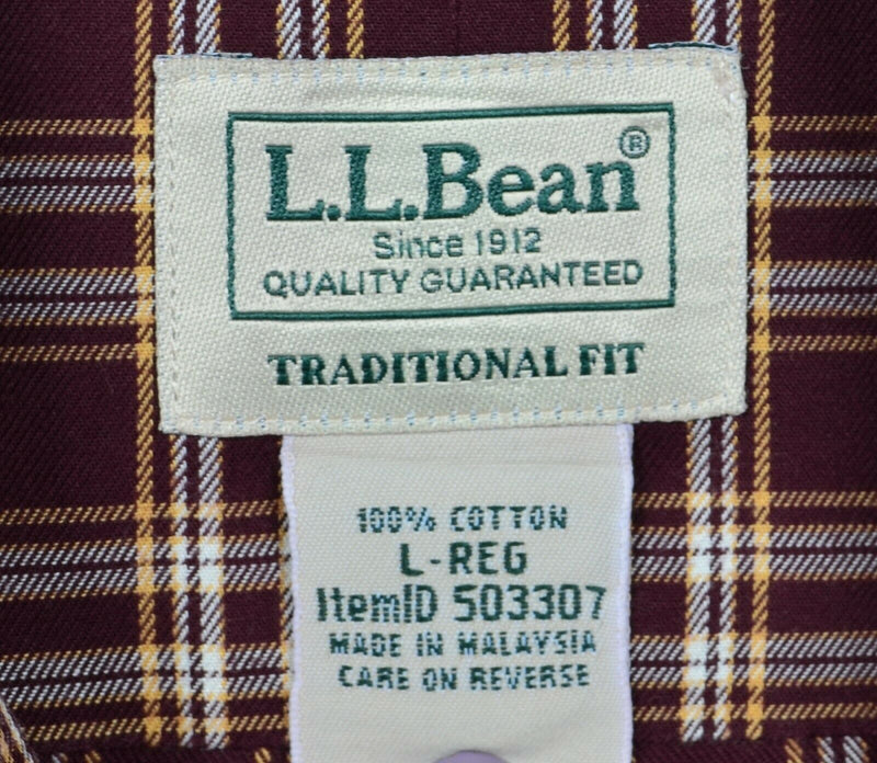 L.L. Bean Men's Large Traditional Fit Wrinkle Free Dark Red Plaid Twill Shirt