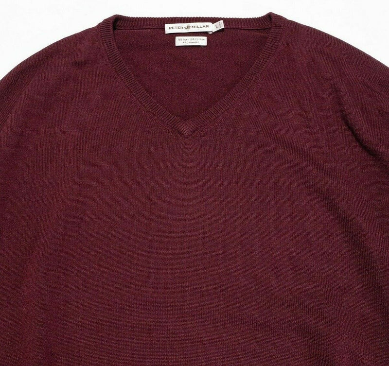 Petter Millar Sweater Men's Large V-Neck Silk Cotton Cashmere Red Golf