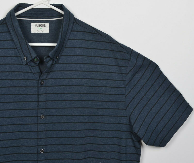 Linksoul Men's 2XL Blue Striped Cotton Poly Lycra Blend Button-Front Shirt