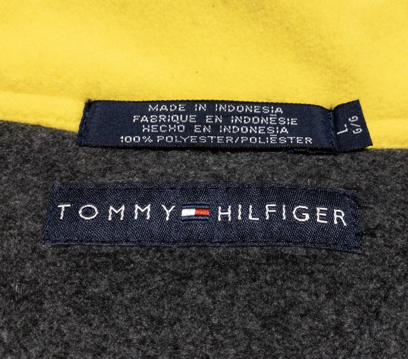 Vintage Tommy Hilfiger Fleece Jacket Men's Large 1/4 Zip Pullover Gray Striped