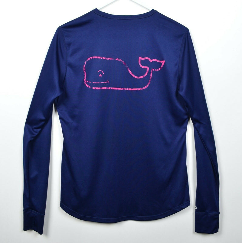 Vineyard Vines Performance Men Small Whale Navy Blue Pink Long Sleeve Sun Shirt