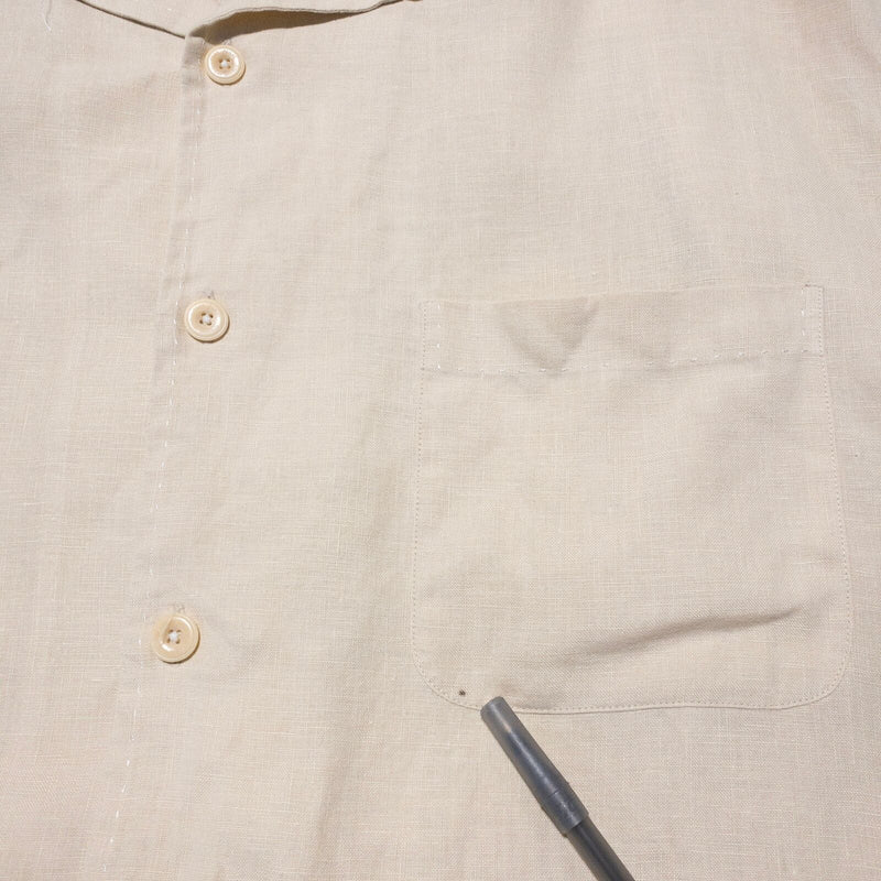 Nat Nast Linen Shirt Men's XL Button-Up Solid Beige Loop Collar Aloha Camp