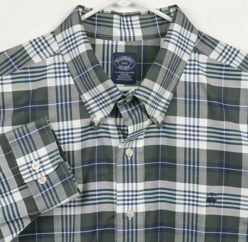 Brooks Brothers Men's 2XLT Green Navy Blue Plaid Non-Iron Button-Down Shirt