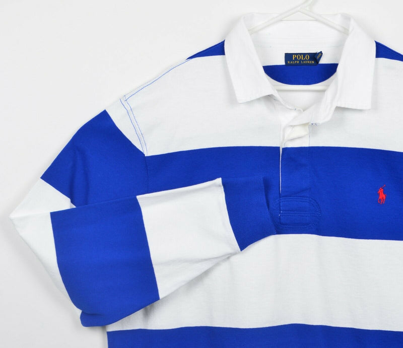 Polo Ralph Lauren Men's 2XB Blue White Chunky Stripe Long Sleeve Rugby Shirt