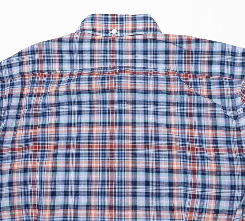 Eton Shirt 15/38 Small Slim Fit Men's Blue Orange Plaid Long Sleeve Button-Down