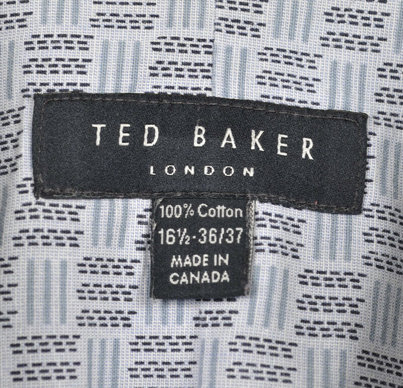 Ted Baker London Men's Sz 16.5-36/37 Flip Cuff Blue Striped Dress Shirt