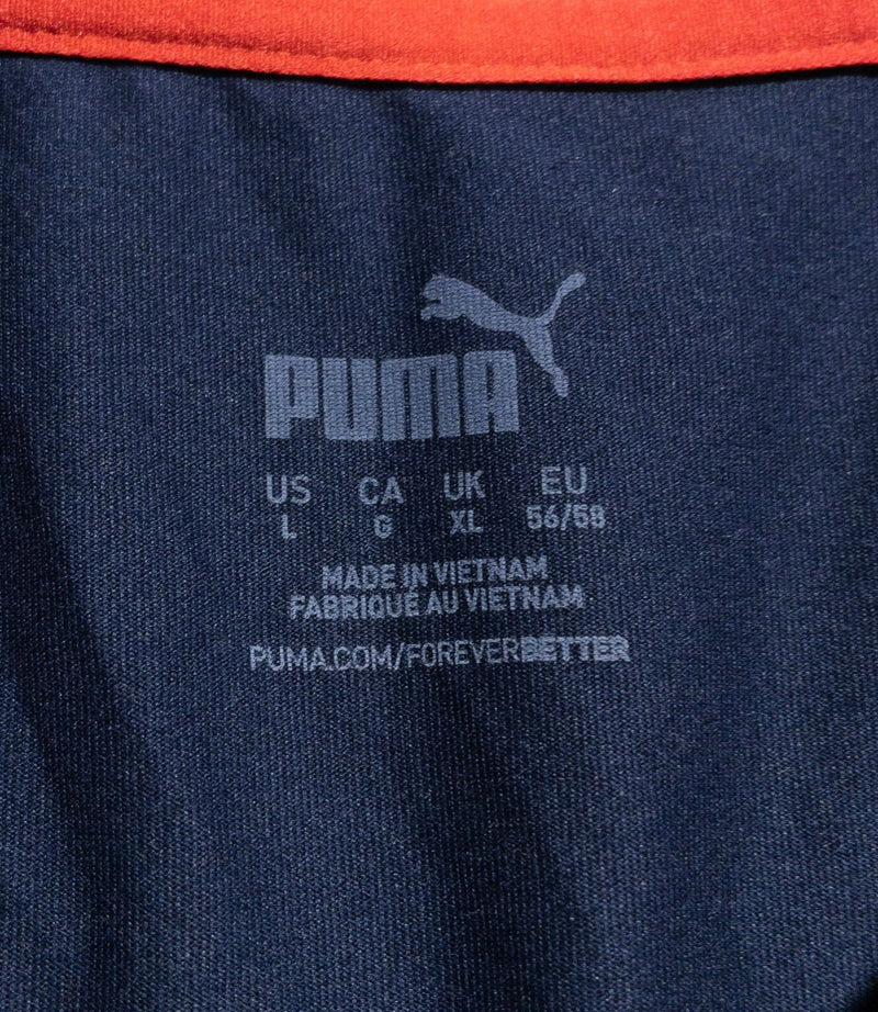 PUMA Wolf Polo Shirt Men's Large Wicking Stretch Navy Blue Short Sleeve