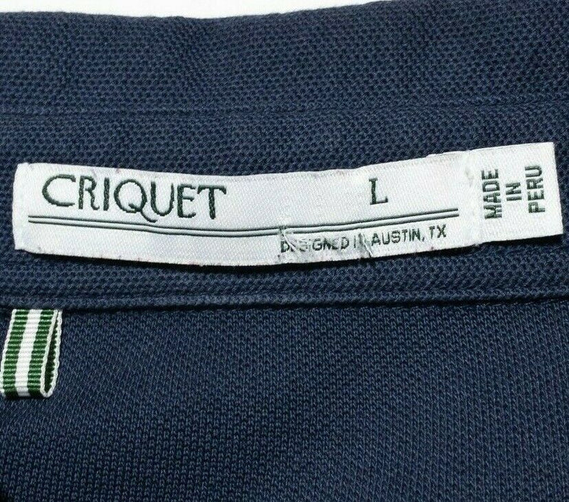 Criquet Long Sleeve Polo Shirt Pocket Solid Navy Blue Collared Men's Large