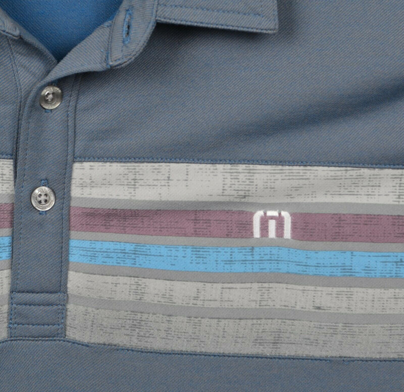 Travis Mathew Men's Sz 2XL Blue Striped Cotton Polyester Blend Polo Golf Shirt