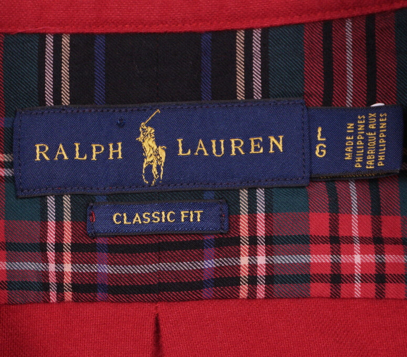 Polo Ralph Lauren Mens Large Classic Fit Flip Cuff Red Flannel Button-Down Shirt