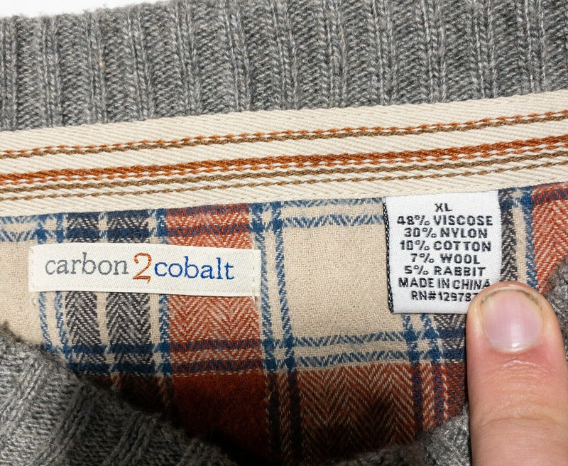 Carbon 2 Cobalt Men's XL Wool Blend Exposed Stitch Gray V-Neck Sweater