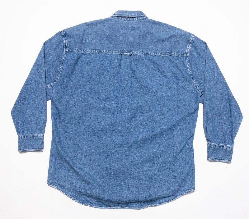 Chaps Ralph Lauren Denim Shirt Men's Large Vintage 90s Crest Logo Indigo Blue