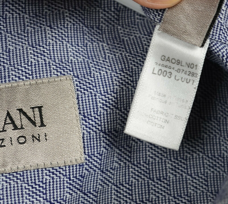 Armani Collezioni Men's 2XL Blue White Geometric Stripes Button-Front Shirt