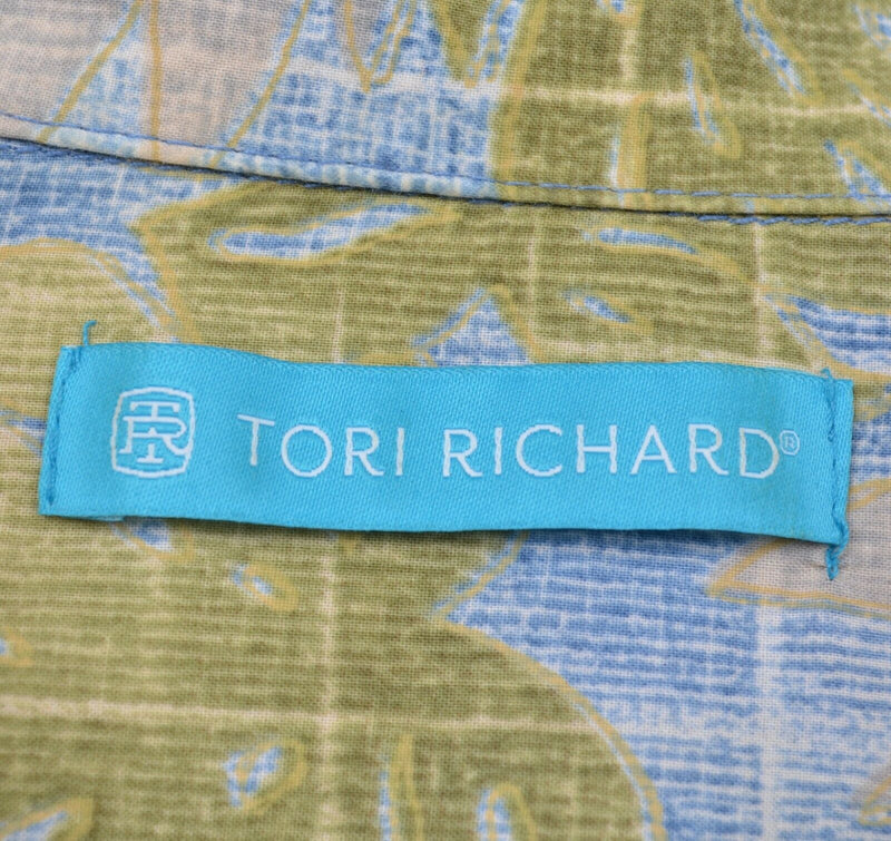 Tori Richard Men's Sz XL Floral Gray Green Blue Cotton Lawn Hawaiian Aloha Shirt