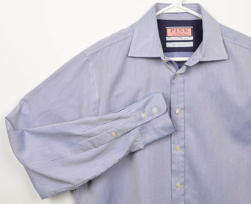 Thomas Pink Men's 15.5-36 Blue Collection Blue Striped Button-Front Dress Shirt