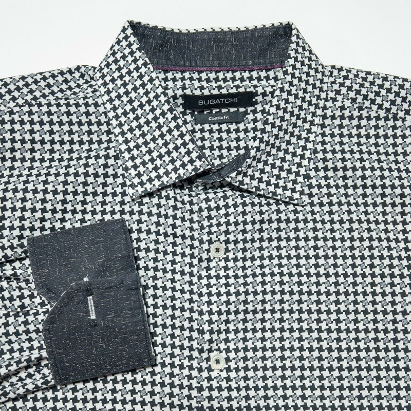 BUGATCHI Flip Cuff Black White Geometric Monochrome Shirt Men's 2XL?