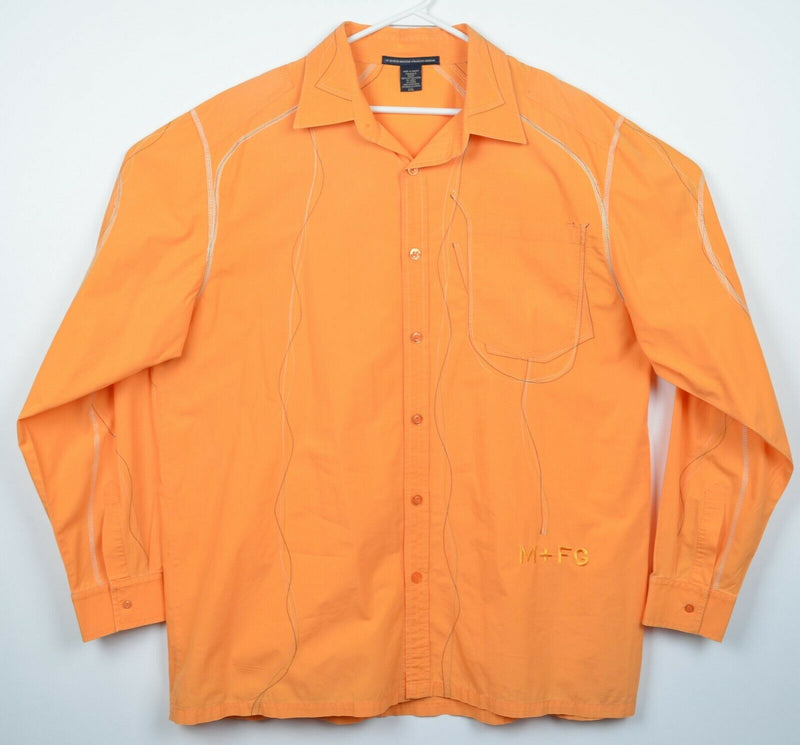 Vintage Marithe+Francois Girbaud Men's 2XL Orange Embroidered Button-Front Shirt