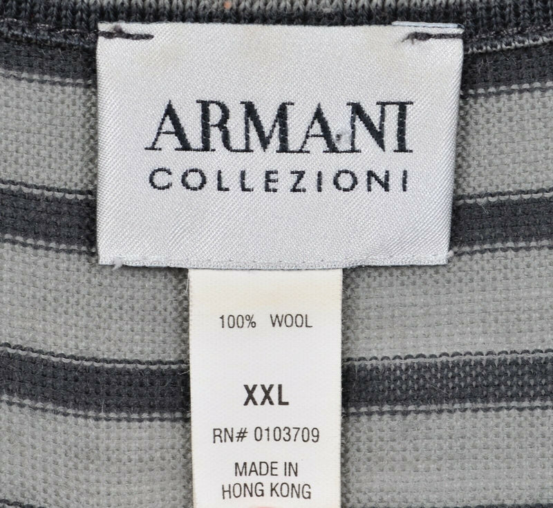 Armani Collezioni Men's 2XL 100% Wool Gray Black Striped Designer Polo Shirt