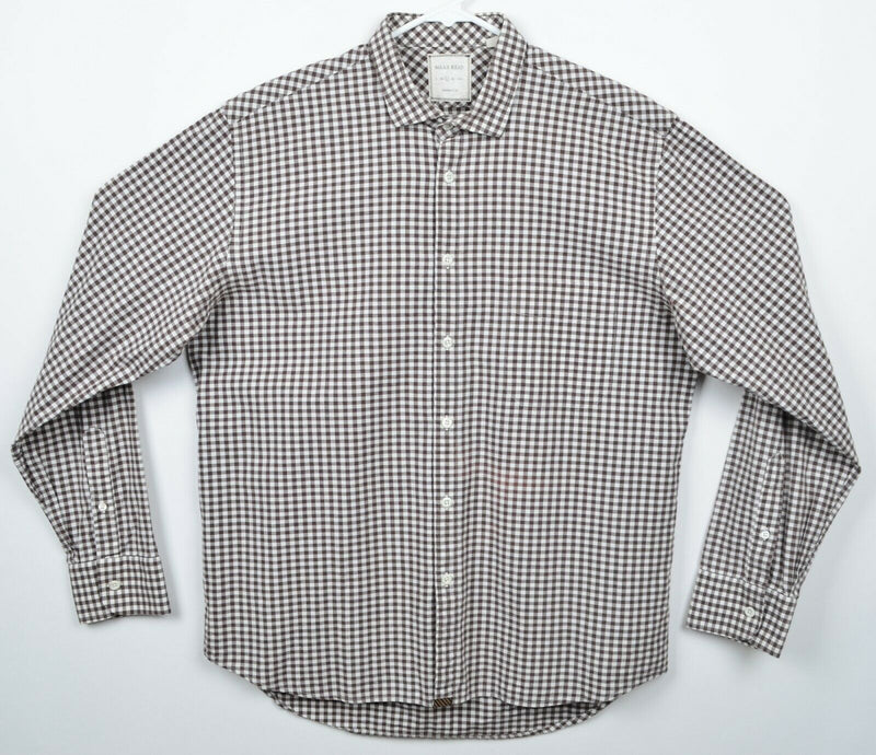 Billy Reid Men's Large Standard Cut Brown Gingham Check Plaid Long Sleeve Shirt