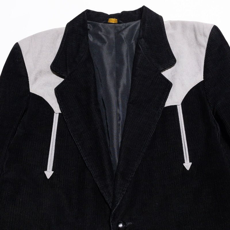 Pioneer Wear Blazer Men's 44L Western Sport Coat Black Corduroy Vintage 80s USA