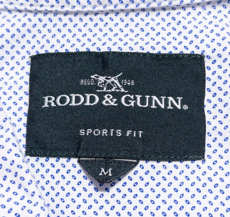 Rodd & Gunn Shirt Men's Medium Sports Fit Polka Dot White Blue Long Sleeve