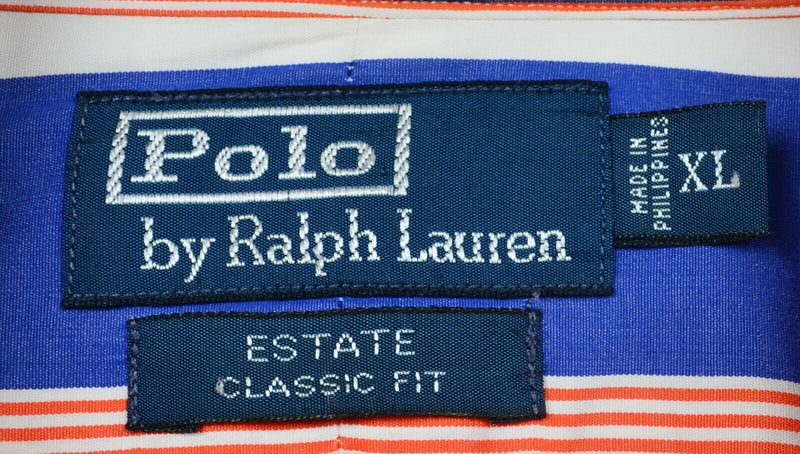 Polo Ralph Lauren Men's XL Classic Fit Orange Blue Stripe Estate Button Shirt