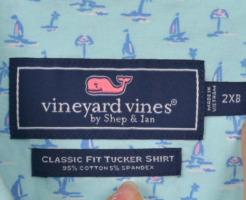Vineyard Vines Men 2XB Classic Fit Sailboat Beach Whale Aqua Blue Tucker Shirt