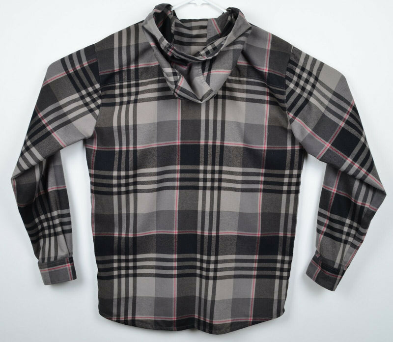 Burton DryRide Men's Medium Gray Black Plaid Button-Front Flannel Hoodie