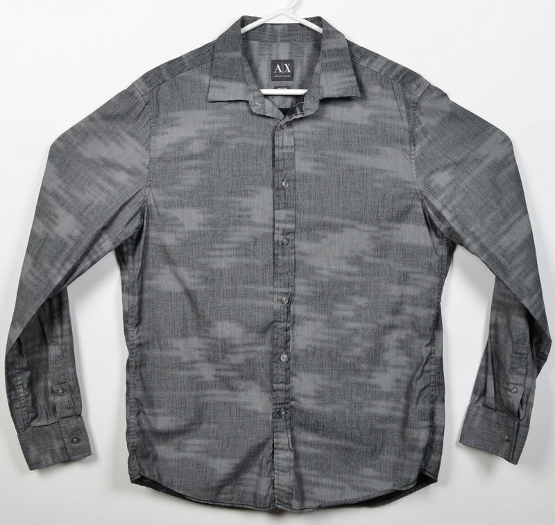 Armani Exchange A|X Men's Medium Gray Camouflage Style Button-Front Shirt